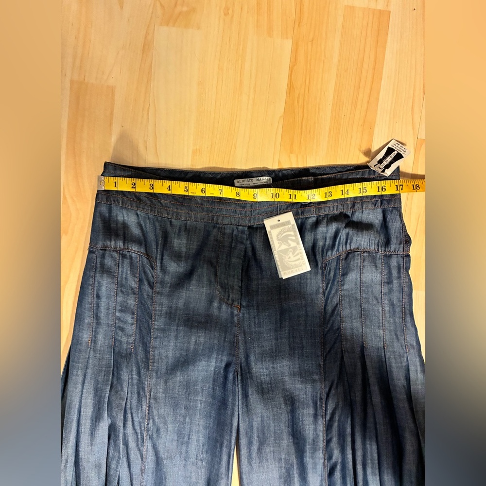NWT Alberto Makali Wide-Leg Pleated Chambray Denim Culottes / Pants - Picture 5 of 16
